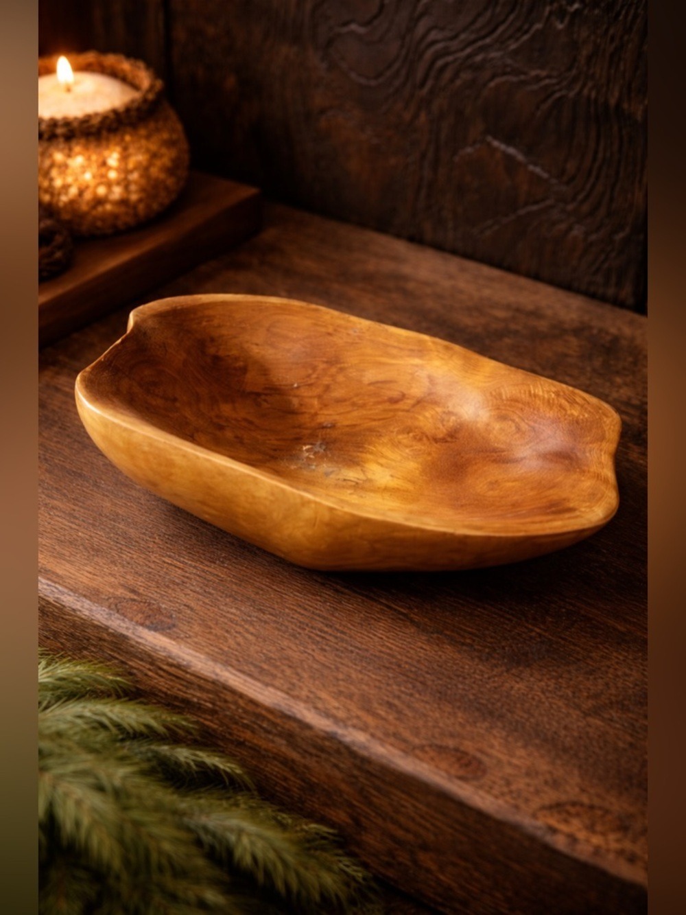 Vintage Hand-Carved Burl Wood Bowl Organic Sculptural Catchall Wabi Sabi Decor - Picture 2 of 3